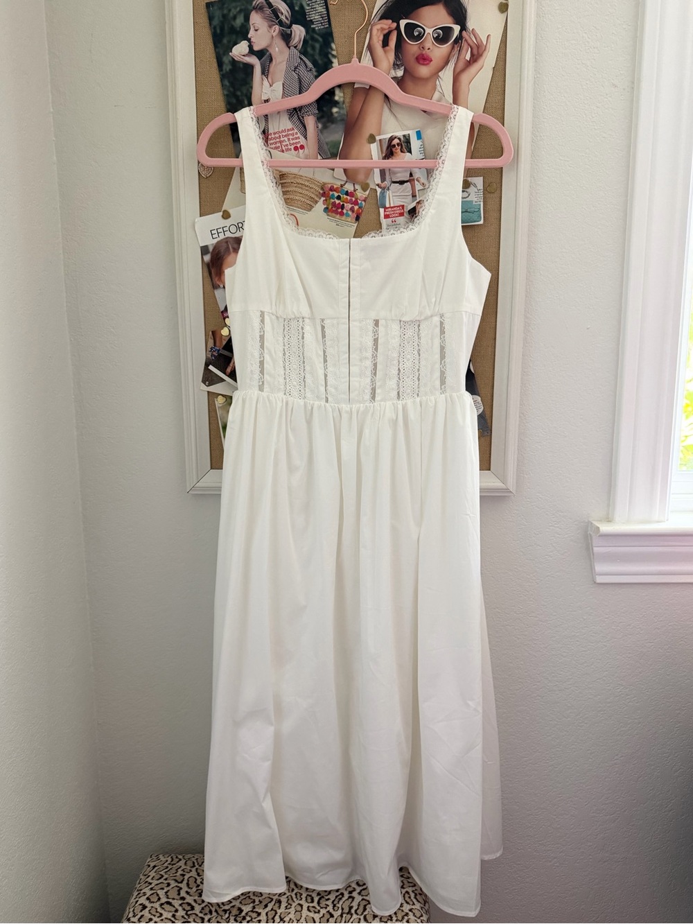 White Lace-Trim Midi Dress